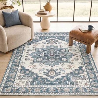 Vintage-Teppich 120x160 cm, waschbar, rutschfest, niedriger Flor