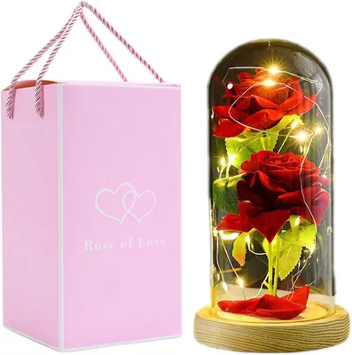 Produktbild von Rosen Schönheits im Glas, LED-Lichter, künstliche Blumen, Muttergeschenke für Mama, Frauen, Geburtstag, Valentinstag, Muttertag, Weihnachten