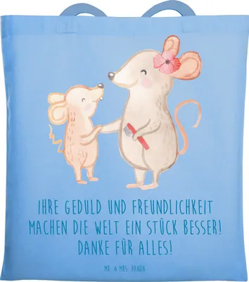 Produktbild von Mr. & Mrs. Panda Uni Tasche Erzieher-Dank - Sky Blue - Geschenk, Bedanken, Anerkennung, Aufmerksamkeit, Danke, Einkaufstasche, sagen, Stoffbeutel, Geschenkidee, Tote Bag