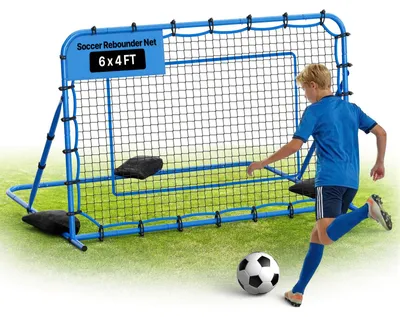 Image de Rebounder de football VEVOR 178 x 117 cm, filet de rebond pour le contrôle du ballon et l'entraînement aux passes, équipement d'entraînement de football avec cadre en fer et filet en PE, rebounder pour adolescents et adultes, bleu