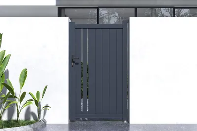 Produktbild von Tor 1m GIONA H.1,8m + 2 EIFEL Pfosten H.190cm Grau