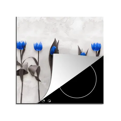 Produktbild von KitchenYeah© Herdabdeckplatte Blumen - Tulpen - Blau , 78x78cm, Küche Deko, Glaskeramikkochfeld Herdabdeckung, Abdeckplatte fùr Kochfeld