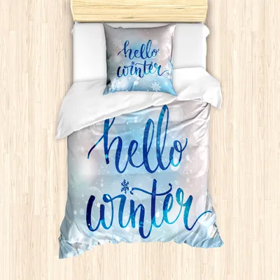 Produktbild von ABAKUHAUS Winter Mantele, Hallo Winter-Wörter Schnee, Milbensicher Allergiker geeignet mit Kissenbezügen, 135 cm x 200 cm - 80 x 80 cm, Blau Pale Pink Weiß