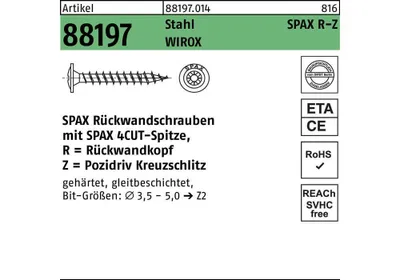 Obrázek produktu pro SPAX® 0281010450202 SPAX® Universalschrauben Z2 Rückwandkopf WIROX 0281010450202 4,5 mm x 20 mm, 3000 St.