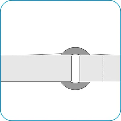 A close-up illustration of a roll-out bed mattress pad with a gray circular fastener.