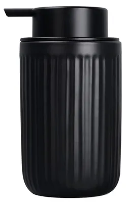 Image de Distributeur de savon en céramique, 350 ml, rayures noires, rechargeable, avec une grande pompe, idéal pour la cuisine et la salle de bain