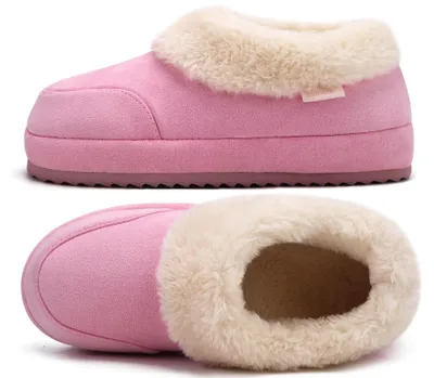 Immagine prodotto di Ciabatte in pelle di agnello da donna, ideali per l'inverno, con fodera in peluche, colore rosa