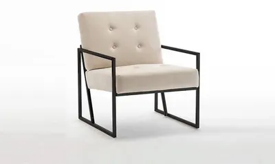 Immagine prodotto di Poltrona in tessuto beige soggiorno 1 posto relax gambe in metallo sala da pranzo
