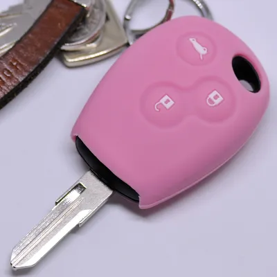 Produktbild von Auto Schlüssel Silikon Schutz Hülle Rosa kompatibel mit Dacia DOKKER SANDERO Duster LODGY Logan Renault CLIO TWINGO 3 Tasten Funk Fernbedienung