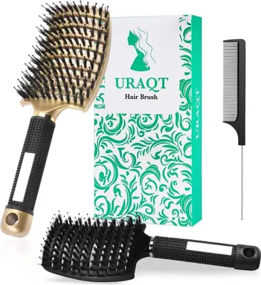 Immagine prodotto di Spazzola districante professionale in setole di cinghiale per capelli ricci nero oro