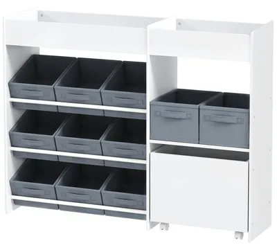 Immagine prodotto di Armadio per bambini con 11 contenitori in tessuto | Colore: Bianco - Grigio | Dimensioni: 30x105x80 cm