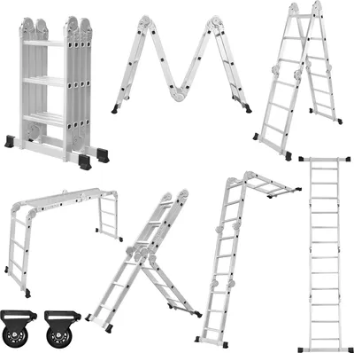 Produktbild von XMTECH 340cm Leiter Mehrzweckleiter Klappleiter Gelenkleiter mit Plattform Multifunktionsleiter 6 in 1 4x3 Stufen Silber