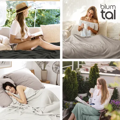 Produktbild von Blumtal Kühldecke 150x200 cm - Bambus Sommerdecke für Sofa & Bett, atmungsaktiv & kühlend – Hellgrau, ideal als Reisedecke- Hellgrau