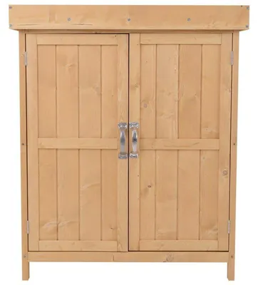 Immagine prodotto di Armadietto da giardino in legno con 2 ripiani e doppia porta | Colore: naturale | Dimensioni: 43x74x88 cm