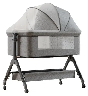 Image de Lit bébé - Lit d'appoint et berceau - Hauteur réglable - Côté rabattable - Table à langer - Pliable - Panier de rangement - Gris