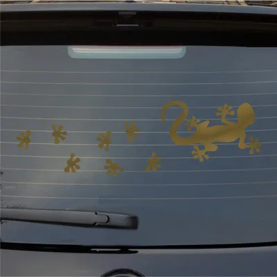 Produktbild von Heckscheibenaufkleber Gecko Tapsen Echse Dragon Lurch Agame Fußspuren 55x25 cm Gold Auto Aufkleber Sticker