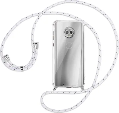 Produktbild von Handykette Backcover-Schutzhülle mit Band (Metall silberfarben) für Motorola Moto G6 - weiß/grau