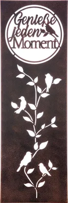 Obrázek produktu pro Žilkovaný nástěnný reliéf, obdélníkový, "Moment", rčení, motiv ptáka, kov, hnědý, , d. 3 cm, š. 30 cm, v. 90 cm 69101