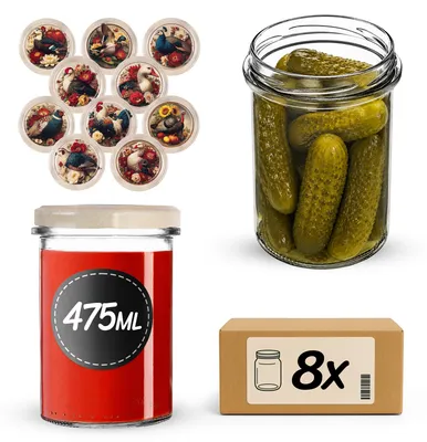 Produktbild von KADAX Einmachgläser 475ml mit Ø 82 mm Schraubdeckel, Marmeladengläser, Schraubgläser zum Einkochen, Einmachen und Aufbewahren von Marmelade & Honig (Geflügel, 8 Stück)