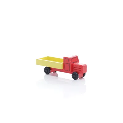 Productafbeelding van Houten vrachtwagen met laadbak, afmetingen: 3,5 x 7,5 x 3 cm. Nieuw
