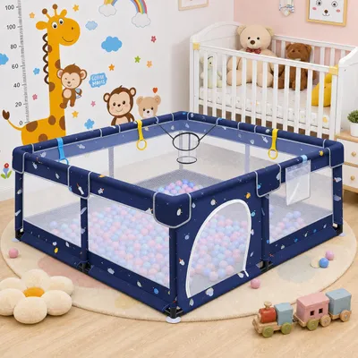 Produktbild von Laufstall Baby 150x180x66cm, kinderlaufstall mit Matte, Atmungsaktives Netz & Rutschfeste Saugnäpfe, Kinder Spielgitter Indoor Outdoor