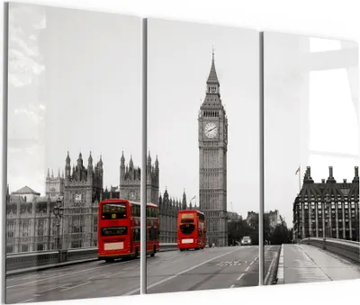 Produktbild von DEQORI Glasbild Echtglas 3x50x100 cm 'Rote Busse vor Big Ben' Wandbilder XXL groß