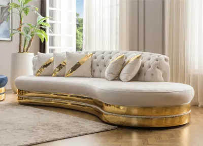 Zdjęcie produktu dla Halbrunde Weiße Chesterfield Couch Deisnger 3-Sitzer Polster Möbel