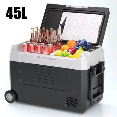 Productafbeelding van Compressor Koelbox 45L met Wielen en Handgrepen - Dual Zone Vriezer en Koeler - 12V 24V en 230V