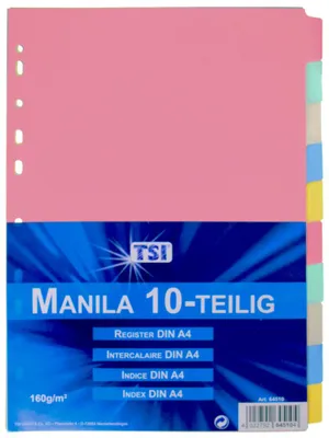 Produktbild von Manila Karton Ordner-Register / 160g/m² / DIN A4 / mit 10 blanko Taben