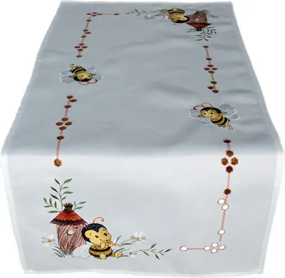 Productafbeelding van Tafelkleed met borduurwerk, motief bijen, 40 x 90 cm
