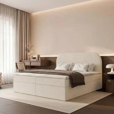 Produktbild von Boxspringbett FUZZI 140x200 Bettkasten Bonellmatratze Ecru Webstoff