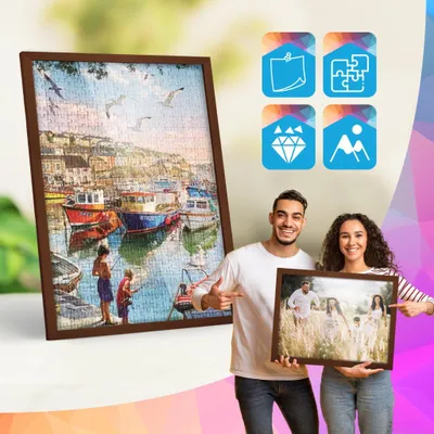 Produktbild von MG Design 3er Set Bilderrahmen 40 x 60 cm - Posterrahmen mit Braun Echtholzrahmen und bruchsicherem Acrylglas, Hoch & Quer mit stabiler Wandaufhängung