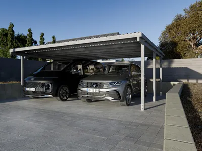 Produktbild von WOODTEX Grau 5x5m Doppelcarport aus Kiefer, SmartCover Konstruktion, Stabile Holz Unterstellplatz, Wetterschutz für 2 Autos, Garten Carport