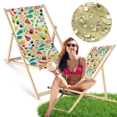 Holz Liegestuhl klappbar „Summer Beach“ – Gartenstuhl Relaxstuhl Sonnenliege Balkon Terrasse 