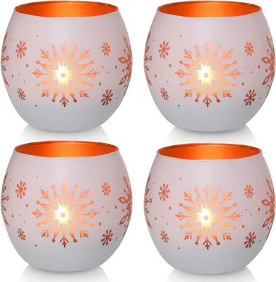 Produktbild von Kerzenhalter, Set aus 4 weißen Schneekristall-Kerzenständern, Weihnachtsdekoration
