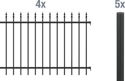 Image de Alberts 510763, kit complet de clôture en bois, pour bétonnage, finition noir mat, hauteur 120 cm, longueur 8 mètres