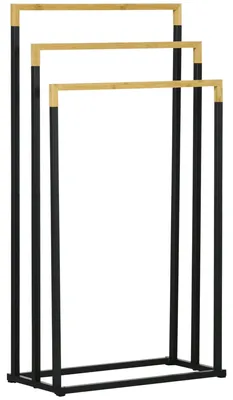 Obrázok produktu pre Držiak na uteráky – Voľne stojaci držiak na uteráky – 3 tyče na uteráky – Kov – 45 x 22,5 x 86 cm – Čierna farba