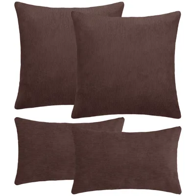 Produktbild von Selfitex 4er Set Cord Kissen inkl. Füllkissen, weich und dekorativ, Couchkissen mit Cord Optik, Größe: 2x 50x50 + 2x 30x50, Farbe: Dunkelbraun