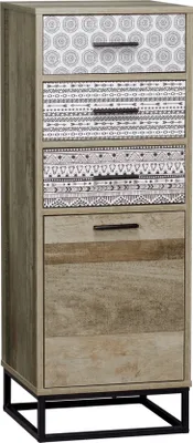 Produktbild von SIT Möbel Kommode | 3 Schubladen, 1 Tür | MDF mit glatter Dekor-Folie | natur mit schwarz/weiß gemustert | Gestell Metall schwarz | B 39,5  x T 38 x H 106 cm | 11761-95 | Serie MAILBOX