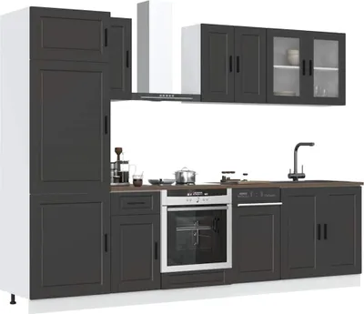 Produktbild von Hochwertig 8-tlg. Küchenschrank-Set Kalmar Schwarz Holzwerkstoff 3314812