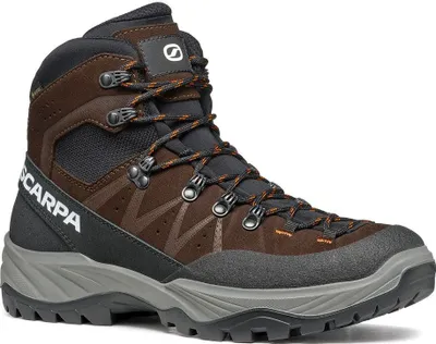 Boreas GTX Wanderschuhe von Scarpa in Braun und Grau mit Schnürung und verstärktem Schaft.