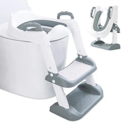 Produktbild von Famanu Toilettensitz für Kinder mit Leiter und verstellbarem Toilettentrainer - PolyurethanSitzkissen, rutschfest - für Jungen und Mädchen