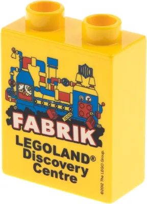 Produktbild von 1x Lego Duplo Sonderstein gelb 1x2x2 bedruckt Legoland FABRIK 2012 4066pb422