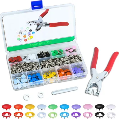 Produktbild von Druckknöpfe, Druckknopfset mit Zange 200 Sets Druckknöpfe Metall, 10 Farben Nähzubehör Knöpfe Knöpfe zum Annähen Werkzeug Druckknöpfe zum DIY Basteln Jerseystoff