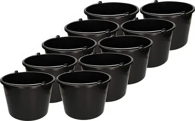 Produktbild von KOTARBAU 10er Set Baueimer 12L aus Kunststoff Putzeimer Mörteleimer Zementeimer Wassereimer Garteneimer Kunststoff-Eimer Schwarz