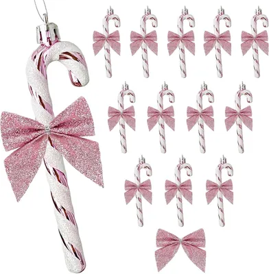 Productafbeelding van Zuurstokken voor de kerstboom roze - Set van 24 - Kerstboomhanger - Zuurstok (roze)