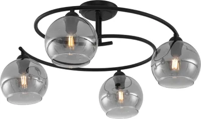 Produktbild von QAZQA - Moderne Deckenleuchte I Deckenlampe I Lampe I Leuchte Schwarz mit Rauchglas 4-flammig - Alanis I Wohnzimmer I Schlafzimmer - Metall Rund I Kugel I Kugelförmig - LED geeignet E14