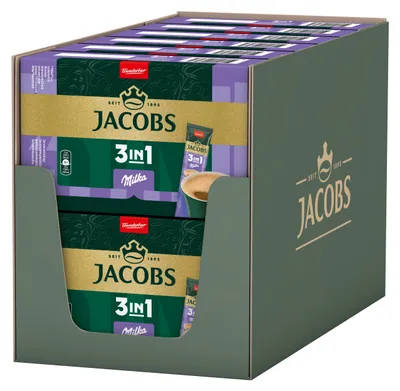 Produktbild von Jacobs 3in1 Milka, Instant-Kaffee mit Kakao, löslicher Bohnenkaffee, 12 x 10 Sticks