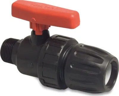 Produktbild von Mega Kugelhahn mit Klemmverbinder 32 mm x Außengewinde 1 Zoll PP schwarz, Typ Safe 502