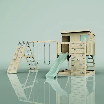 Produktbild von OutdoorToys Spielturm Aksel aus Holz in Grün Mintgrün, mit Kinderschaukel